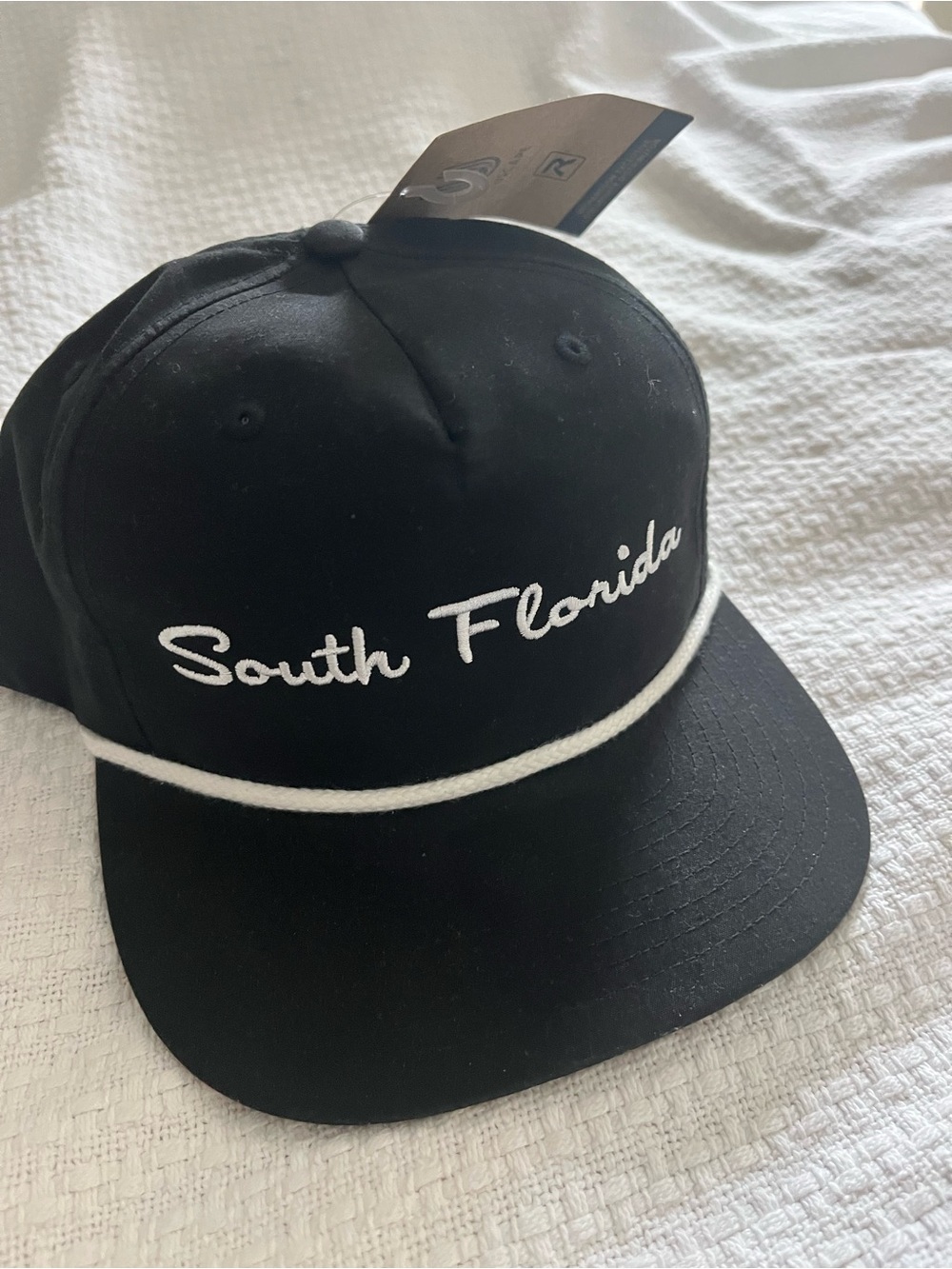 Black Snapback Hat with White Piping and South Florida Script